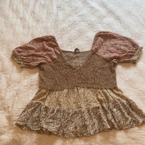 AE Smocked Multi Patterned Floral Blouse